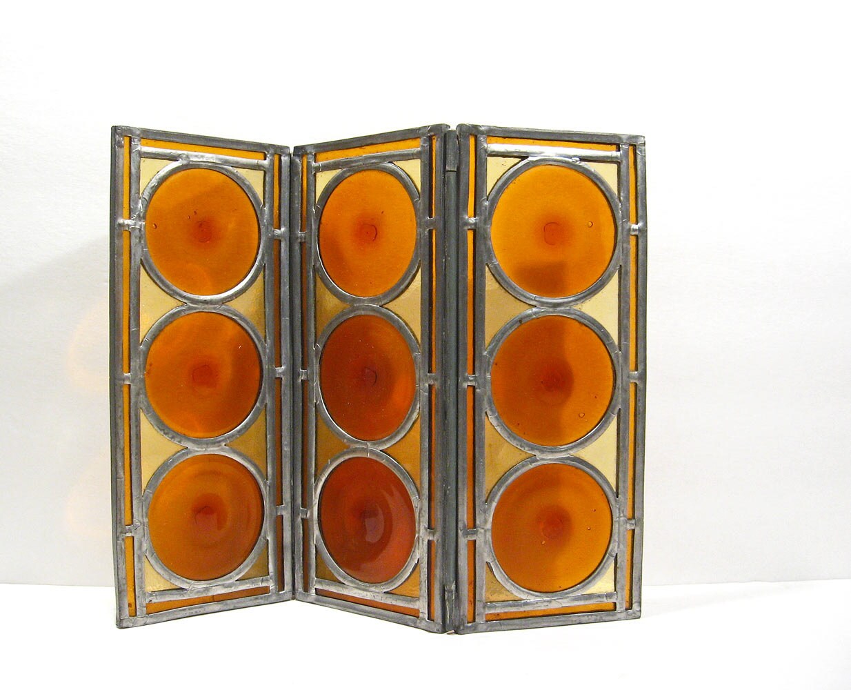 Stained Glass Tabletop Folding Screen Candle Holder Vintage