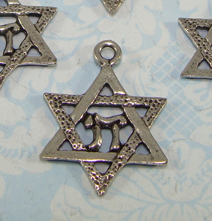 6 Star of David Charms 31403 with Chai Symbol Jewish Jewelry