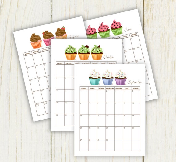 Items similar to 2016 Cupcake Calendar Sheet digital files 8x11 sheets ...
