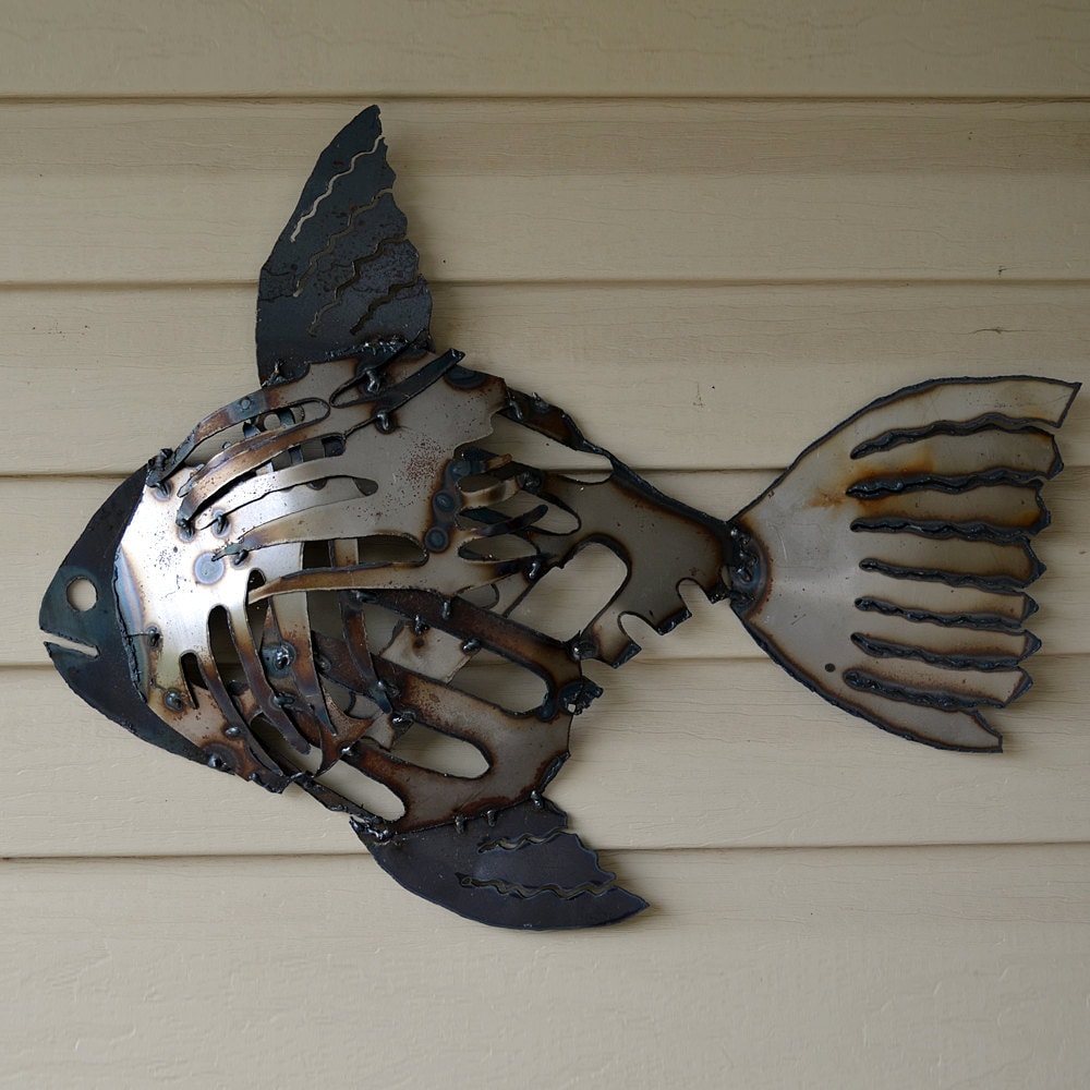 Recycled metal fish wall art Mosaic rustic fish Scrap