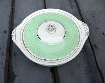 Vintage green and white lidded serving dish