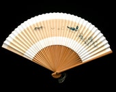 Hand Held Fan Vintage Japanese Sensu Ogi F252 white light khaki black a sailor transporting grasses in a boat
