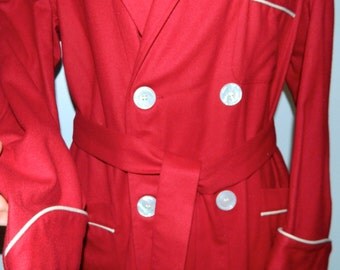 vintage 30s 40s wool robe State O Maine cranberry button front pea coat M