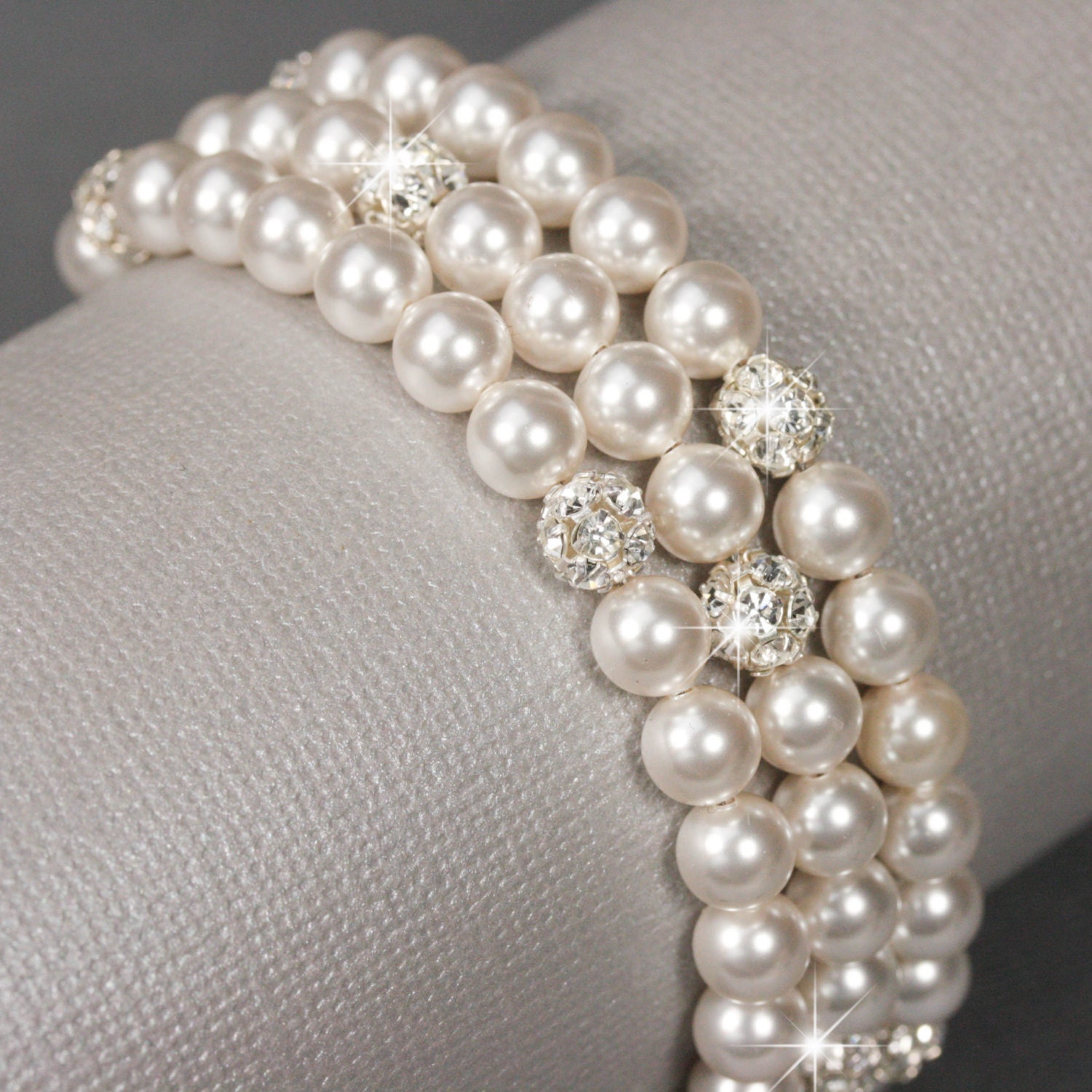 Three Strand Pearl Wedding Bracelet Faux Pearl Bridal