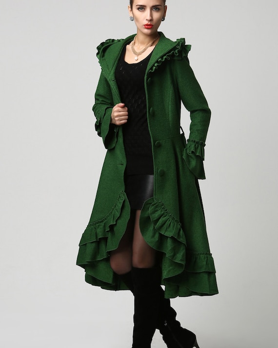 designer coat green coat swing coat womens winter coat