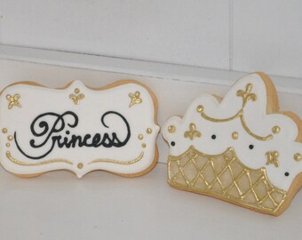 Gold Princess Crown Hand Decorated Sugar Cookies - 1 dozen