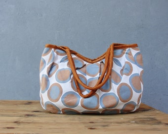 Dotted Linen Bag with Leather details Hobo Bag