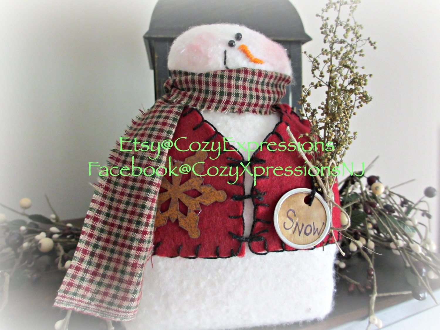 Handmade Primitive Snowman Vested Snowman Fabric Snowman