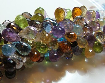 Multi Semiprecious Gemstone Faceted Teardrops Half Strand