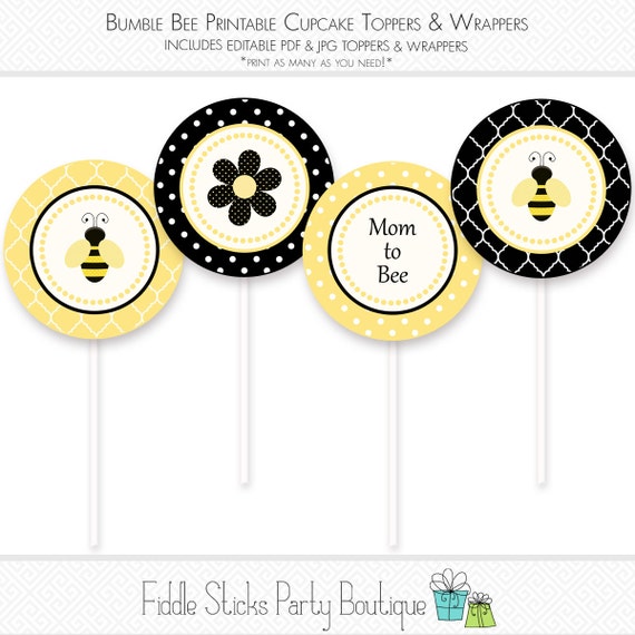 diy-printable-bumble-bee-cupcake-toppers-wrappers-baby-shower-birthday-editable-text