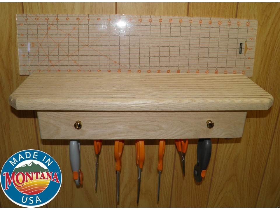 Quilting ruler holder wall mounted 14 slots solid red oak