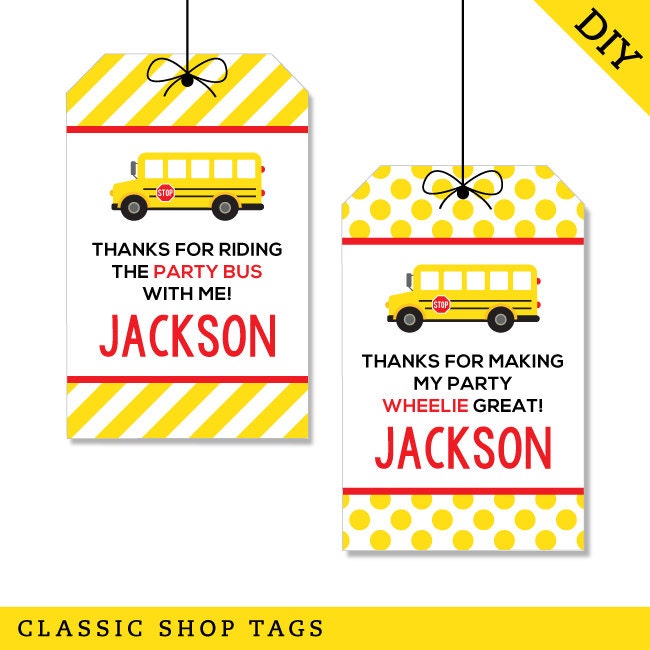 School Bus Party Personalized DIY printable favor tags