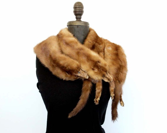 Vintage Mink Stole / Full Mink Scarf / Fur Scarf Four Mink