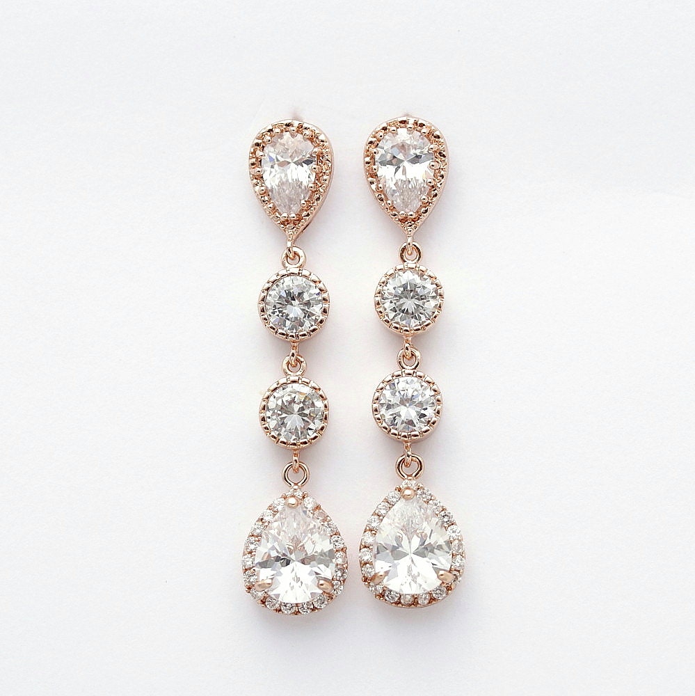 Rose Gold Earrings Wedding Jewelry Cubic Zirconia By Poetryjewelry