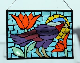 Blue Bird Stained Glass SunCatcher or wall Decoration