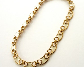 Vintage Monet Gold Tone Choker Cream Enamel