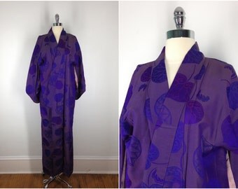 Vintage Kimono / Purple Lotus Flower Print / Long Robe / Art Deco ...