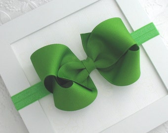Baby Bow Headband, Apple Green Bow Headband, Baby Christmas Headband, 4 inch Boutique Bow Headband
