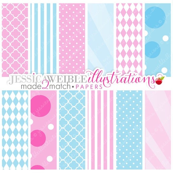 Little Angels Cute Digital Papers - Commercial Use OK - Pastel Pink, Baby Blue Papers, Baby Pink Papers, Digital Backgrounds Il_570xn