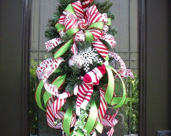 Sock Monkey Christmas Wreath, Christmas Swag, Christmas Wreaths and Swags, Sock Monkey Christmas Decor