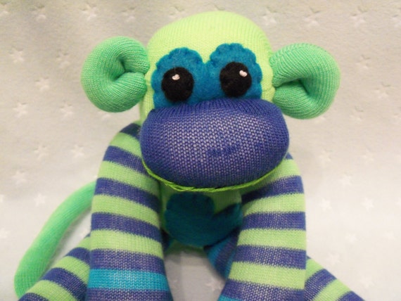 Kevin the Neon Green Sock Monkey Stuffed Animal Toy by Monkeyville