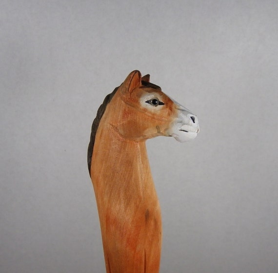 HORSE HEAD Wooden Back Scratcher Hand Carved Short Handle