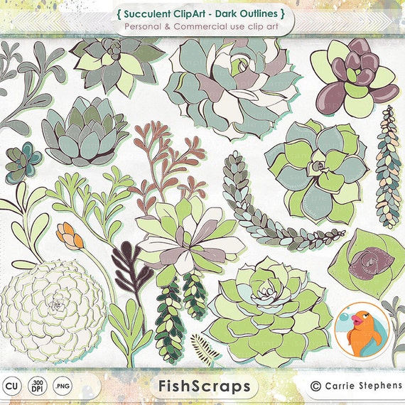 Succulent Flower Illustrations Clip Art, Hens & Chicks Floral ClipArt, Flower ClipArt, Commercial Use Graphics Il_570xn