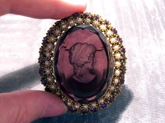 purple cameo brooch