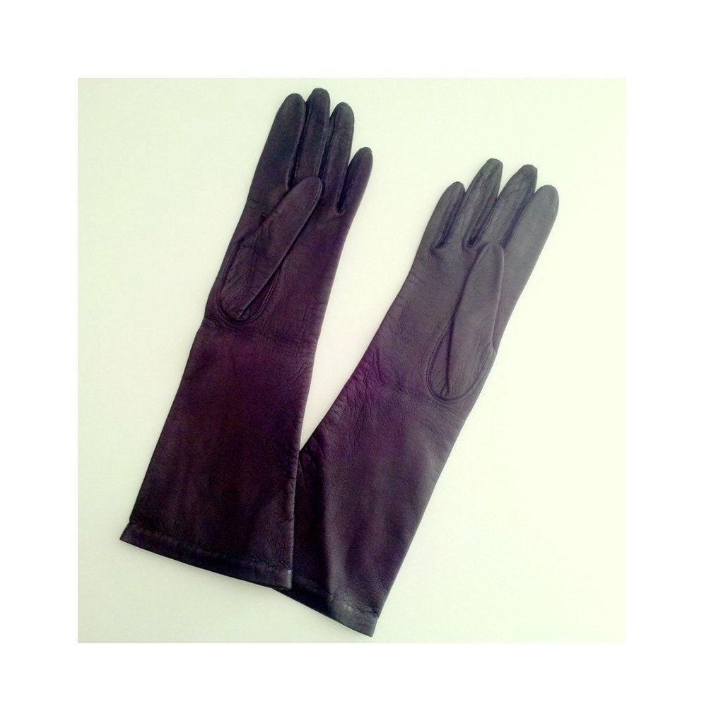 Long Black Italian Leather Gloves, Silk Faced, Grandoe, Made in Italy