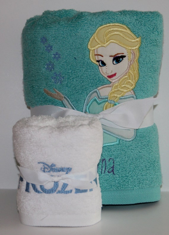Elsa Snow Flakes Bath and Hand Towel Personalized