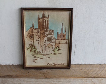 Vintage Crosstitch Framed Artwork, Old Canterbury, England