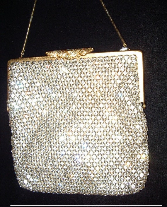 Vintage All Rhinestone Purse Gold Frame Perfect Condition Item