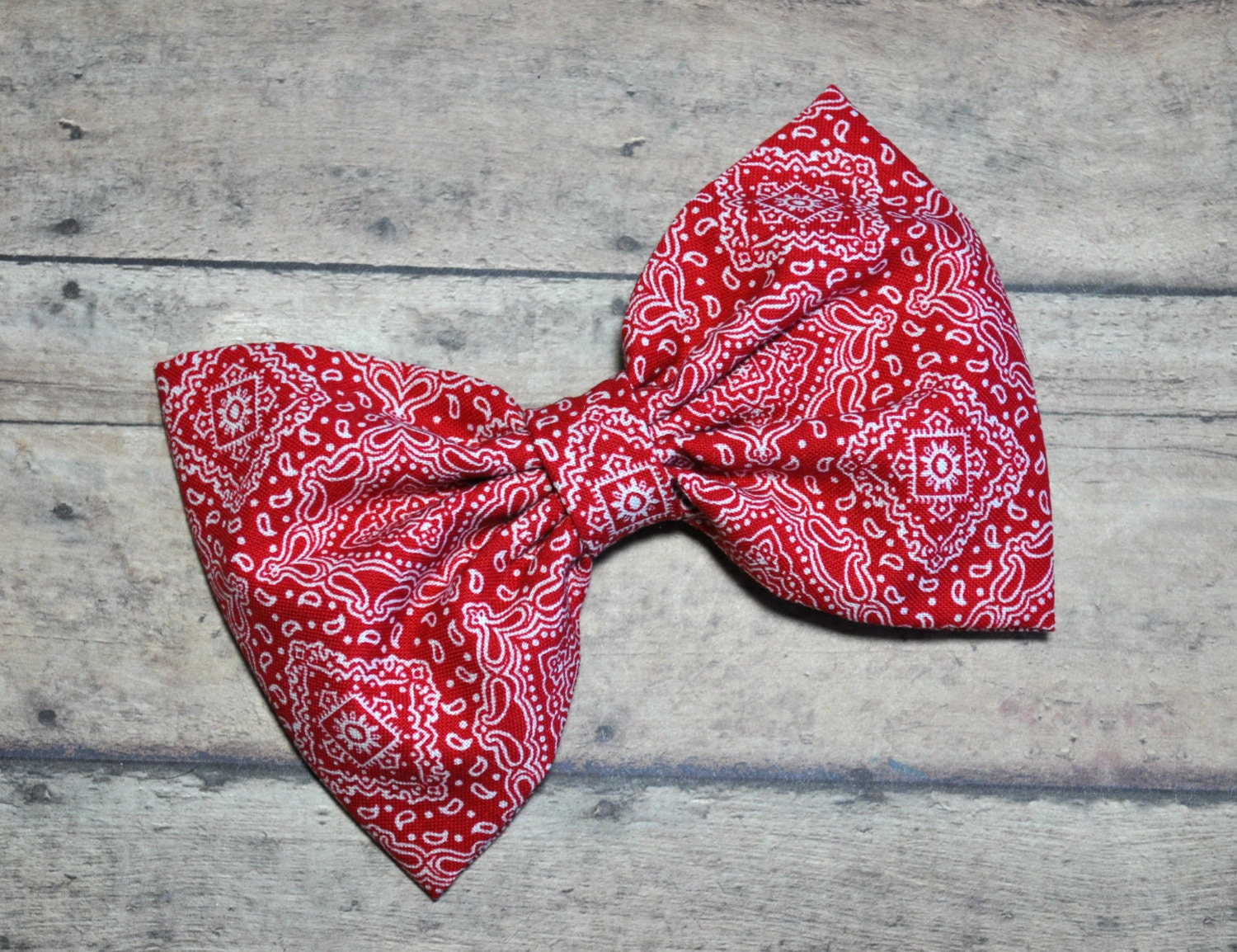 SALE Red and White Fabric Bow 5.5 Inches