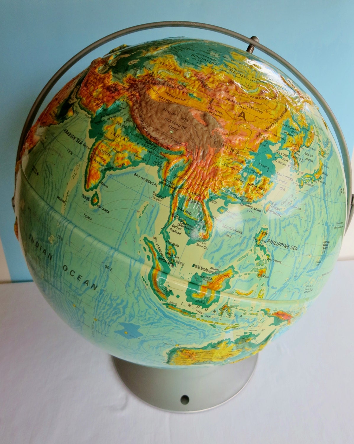 On Sale Vintage Sculptural Relief 16 Inch World Globe On