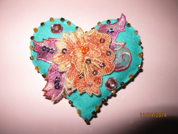 Items similar to Decorated Felted Heart on Etsy