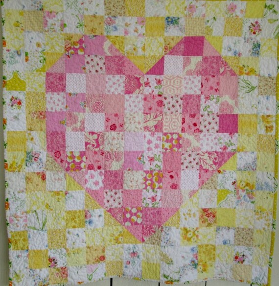 My Sweet Baby Heart Quilt Modern Heart Baby by DreamyVintageSheets