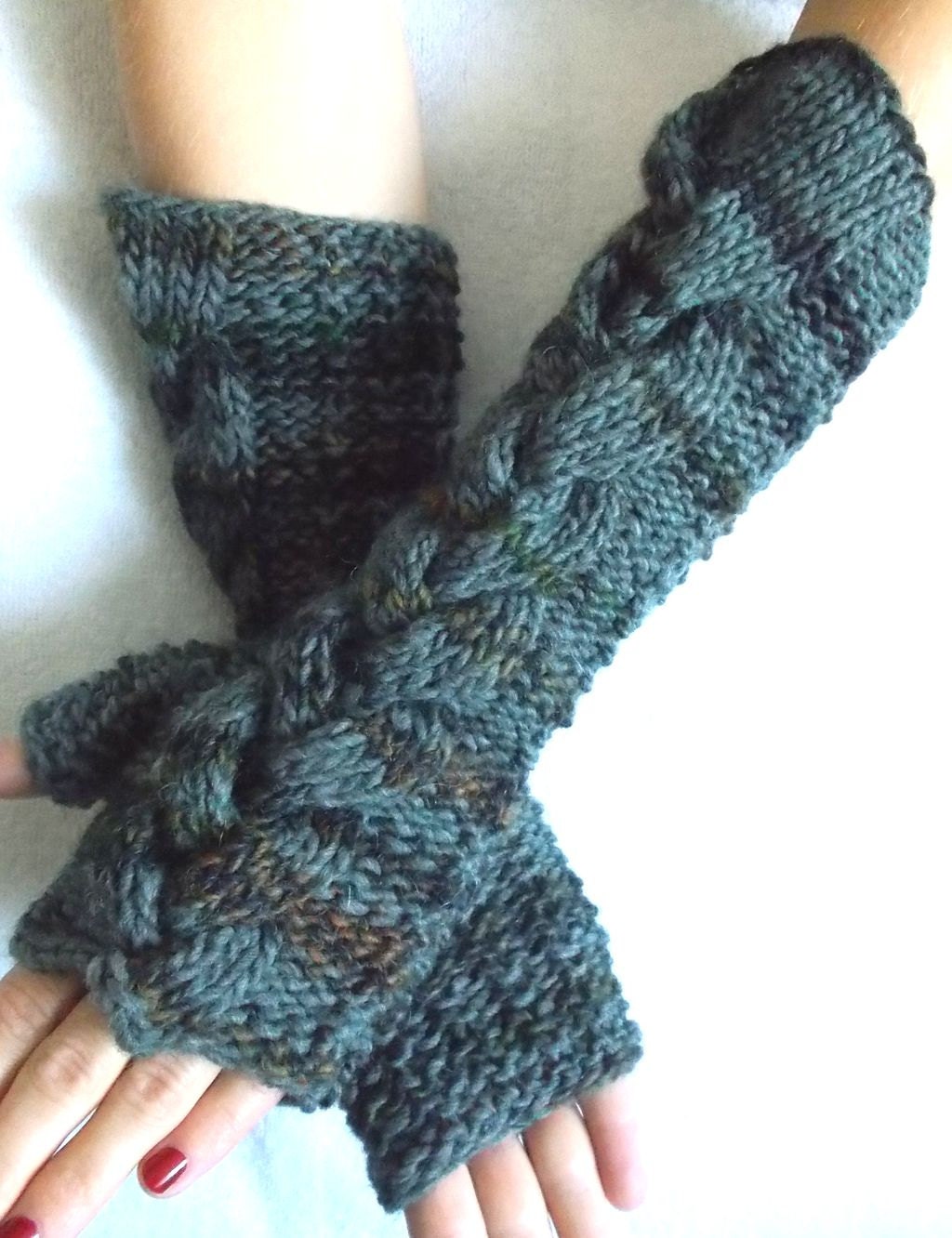 Fingerless Winter Gloves Khaki Green Brown Copper by