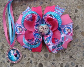 Large Frozen Hair Bow Pink and blue Hair bow Elsa Hair Bow Princess Elsa Hair Bow Elsa rhinestone necklace