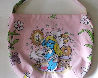Smurfette Purse or Bag - Smurfs Purse - Shoulder Bag Style - Upcycled from vintage fabric