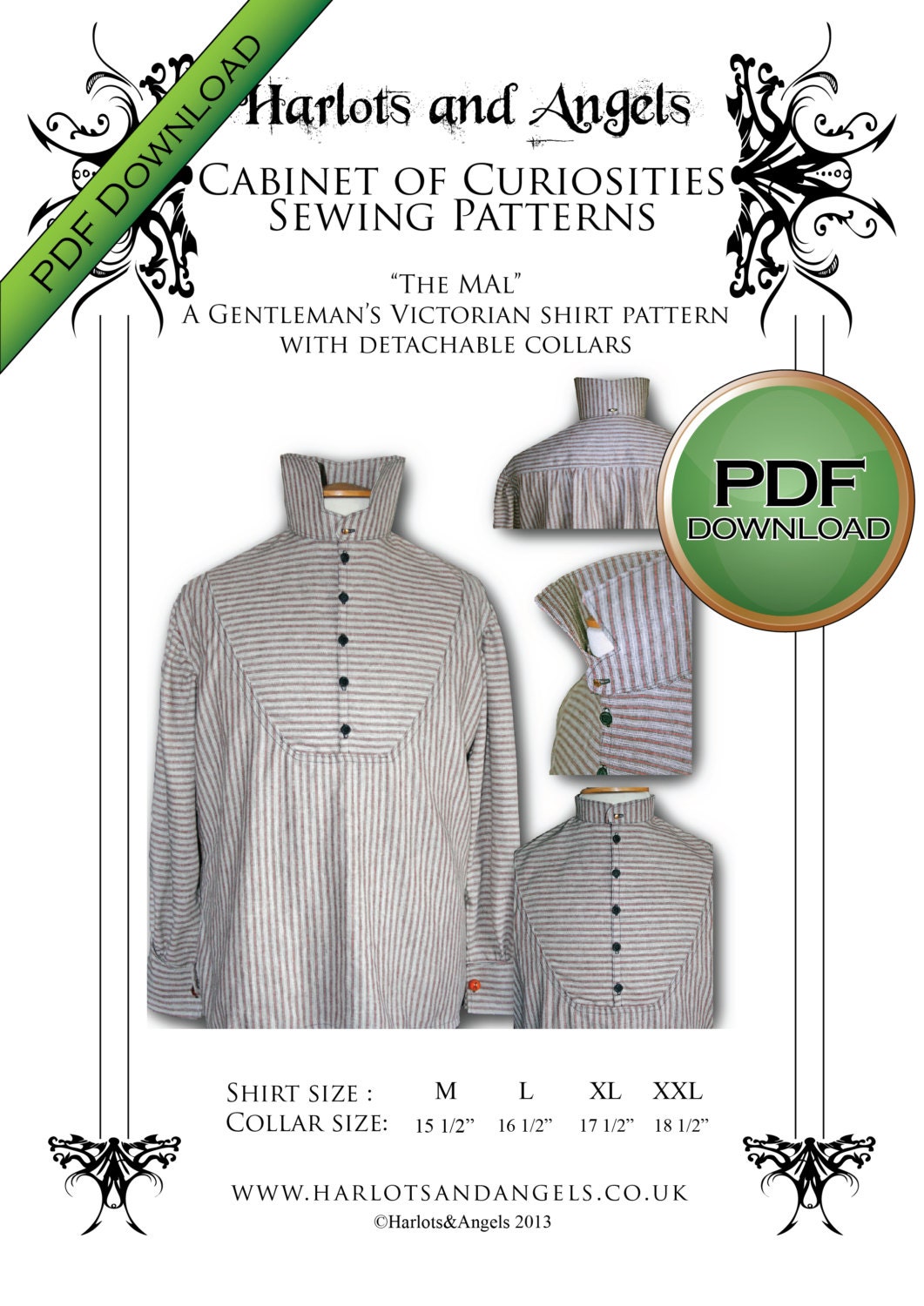PDF Mens Victorian Shirt Sewing pattern. Instant Full Sized