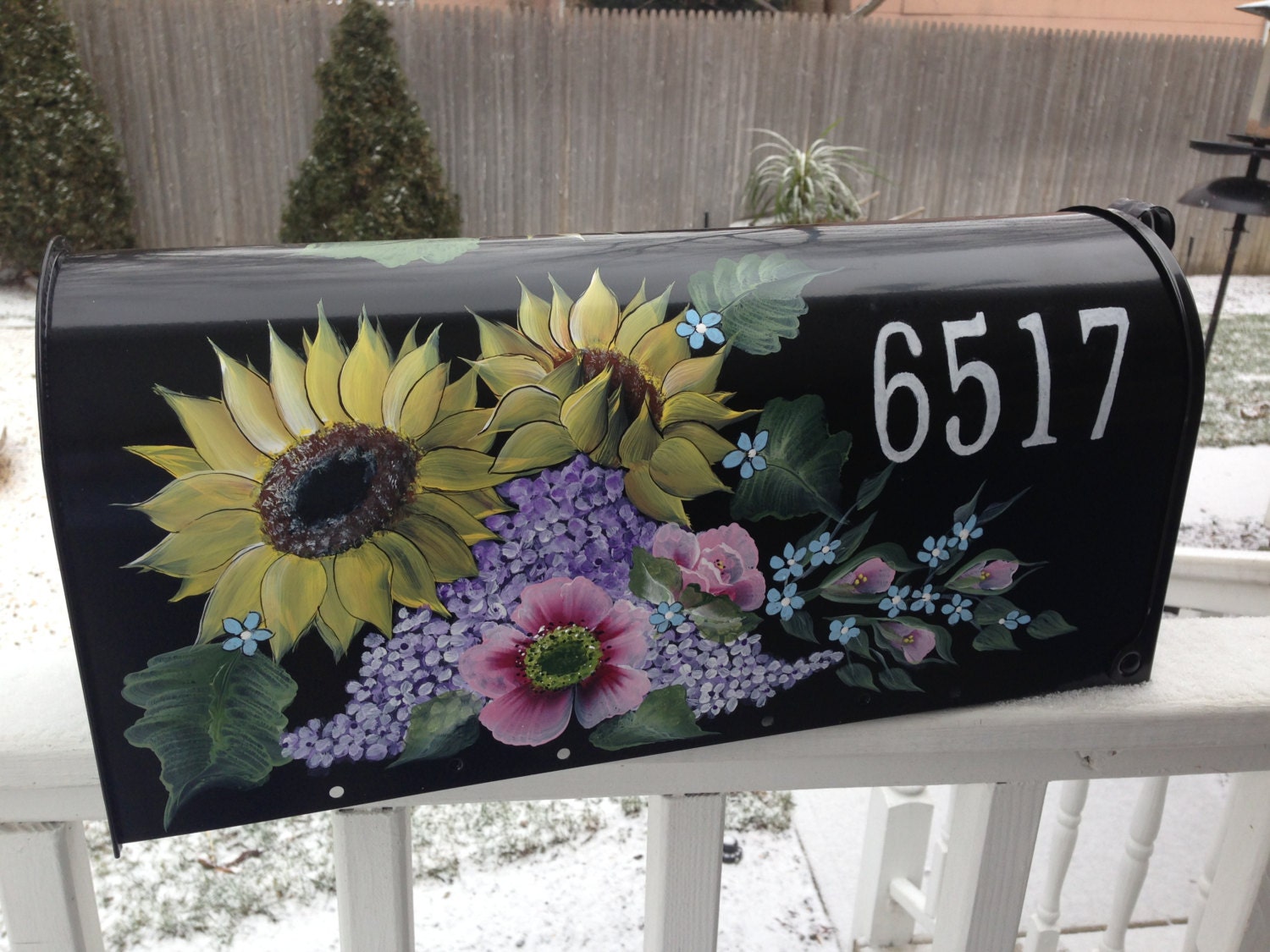 Custom ordered hand painted metal mailbox