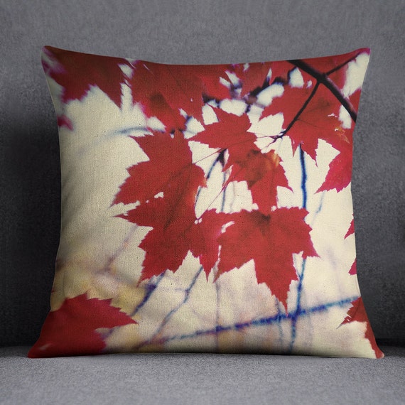 AUTUMN RED LEAVES Decorative Throw Pillow Case Red Leaves