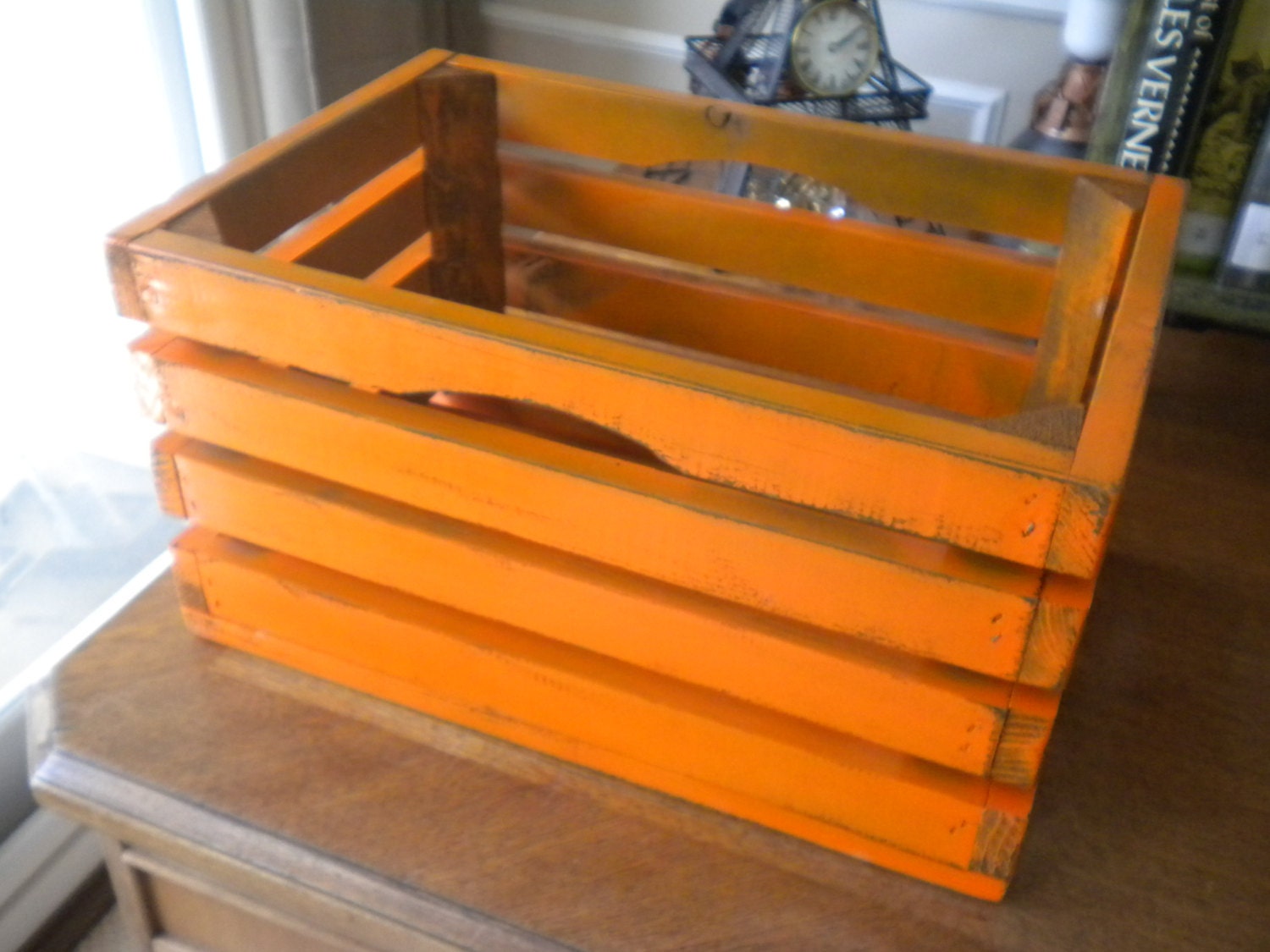 Wood Storage Crate Distressed Orange by on Etsy