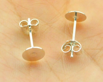 925 sterling silver Earring post 50 pairs 6mm 925 sterling silver plated copper Earring studs With round Pads back stoppers earnuts