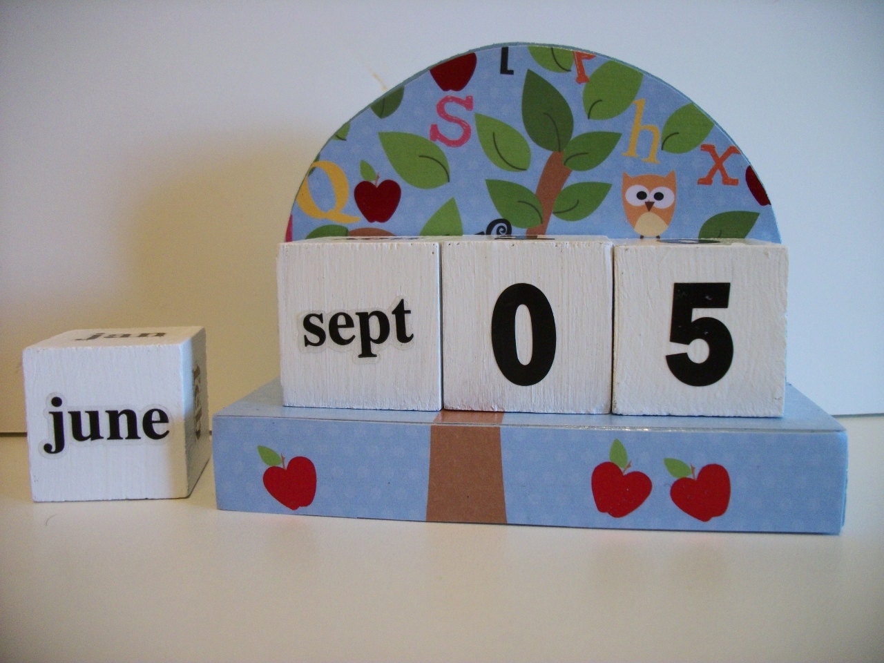 Apple Calendar Perpetual Block Calendar Blue Apple Tree School