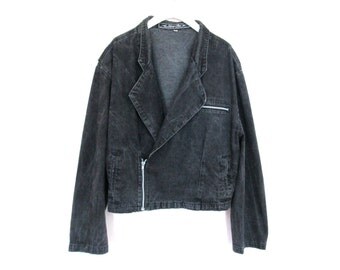 90's Stonewash Motorcycle Denim Cropped Zippered Jacket size - XL