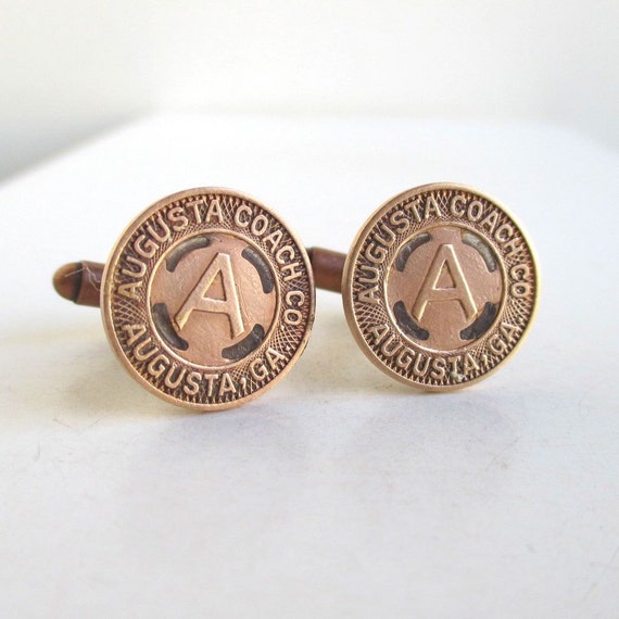 AUGUSTA GA Transit Token Cuff Links Vintage Bronze Coins by lucra