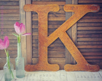 18 INCH tall Rusty Metal Letter A - Z & 1 2 3 by Junk Love and Co