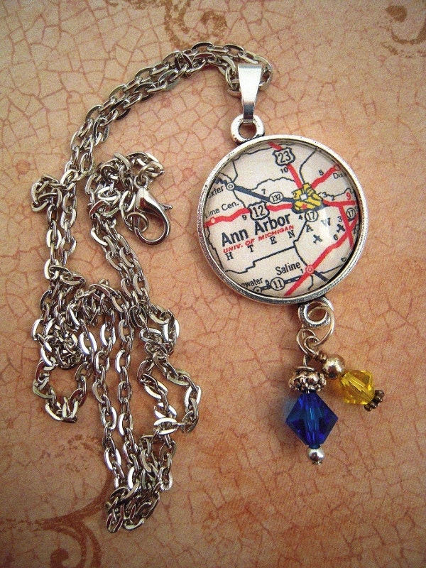 Custom Map Jewelry Ann Arbor University of Michigan Vintage