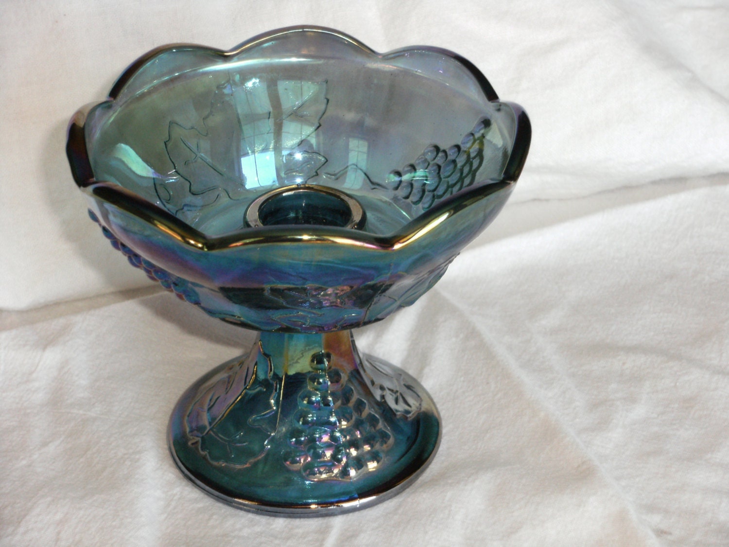 Vintage Blue Carnival Glass Candle Holder 7254